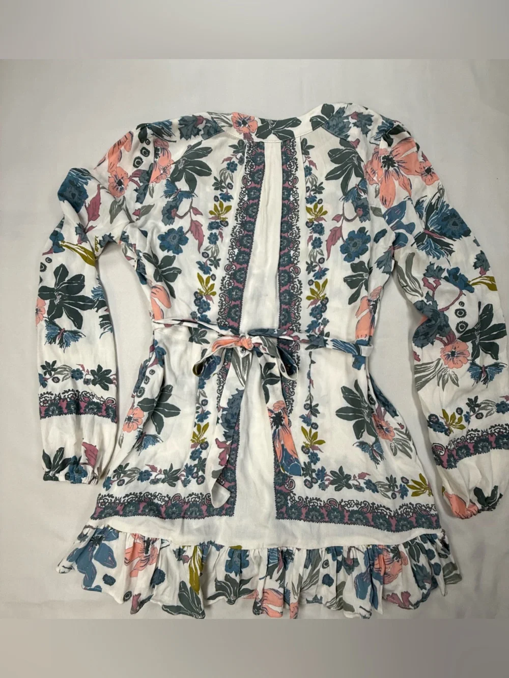 Free People White Floral Mini Dress with Pink and Blue Accents - Picture 9 of 10